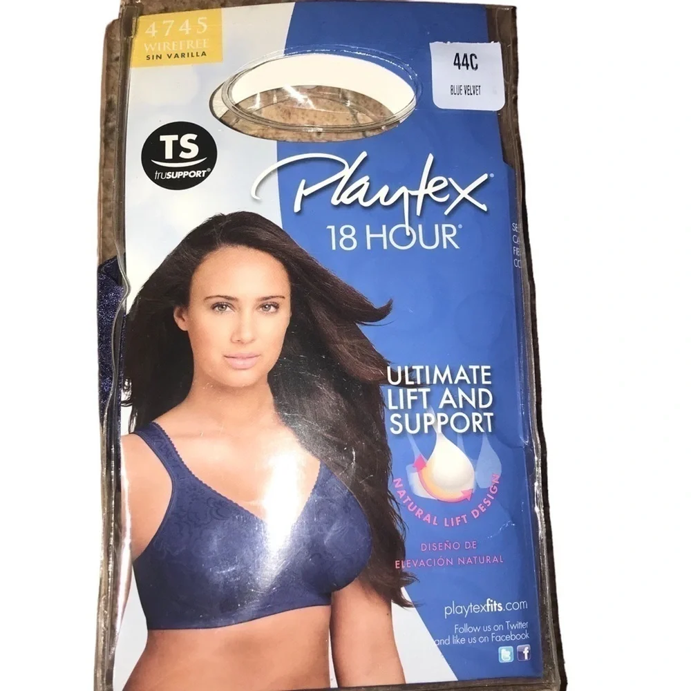 Playtex 18 Hr Ultimate Lift Support Wire Free Bra Blue 44C